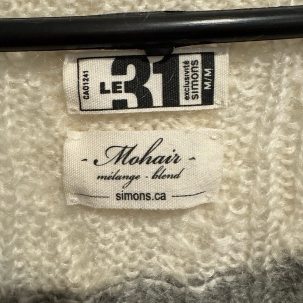 Le31 Simons Mohair blend colorblock button cardigan gray cream black knit USM - Picture 3 of 5